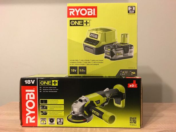 Ryobi szlifierka 18V One+R18AG+akumulator 5Ah+ładowarka