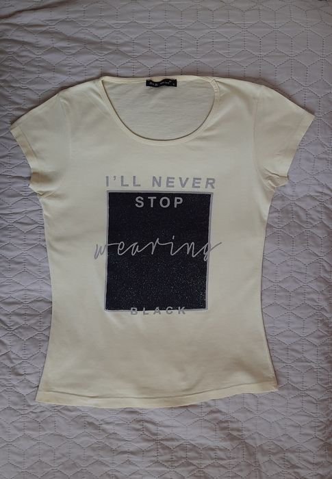 Żółta koszulka brokatowa ozdoba nadruk H&B S