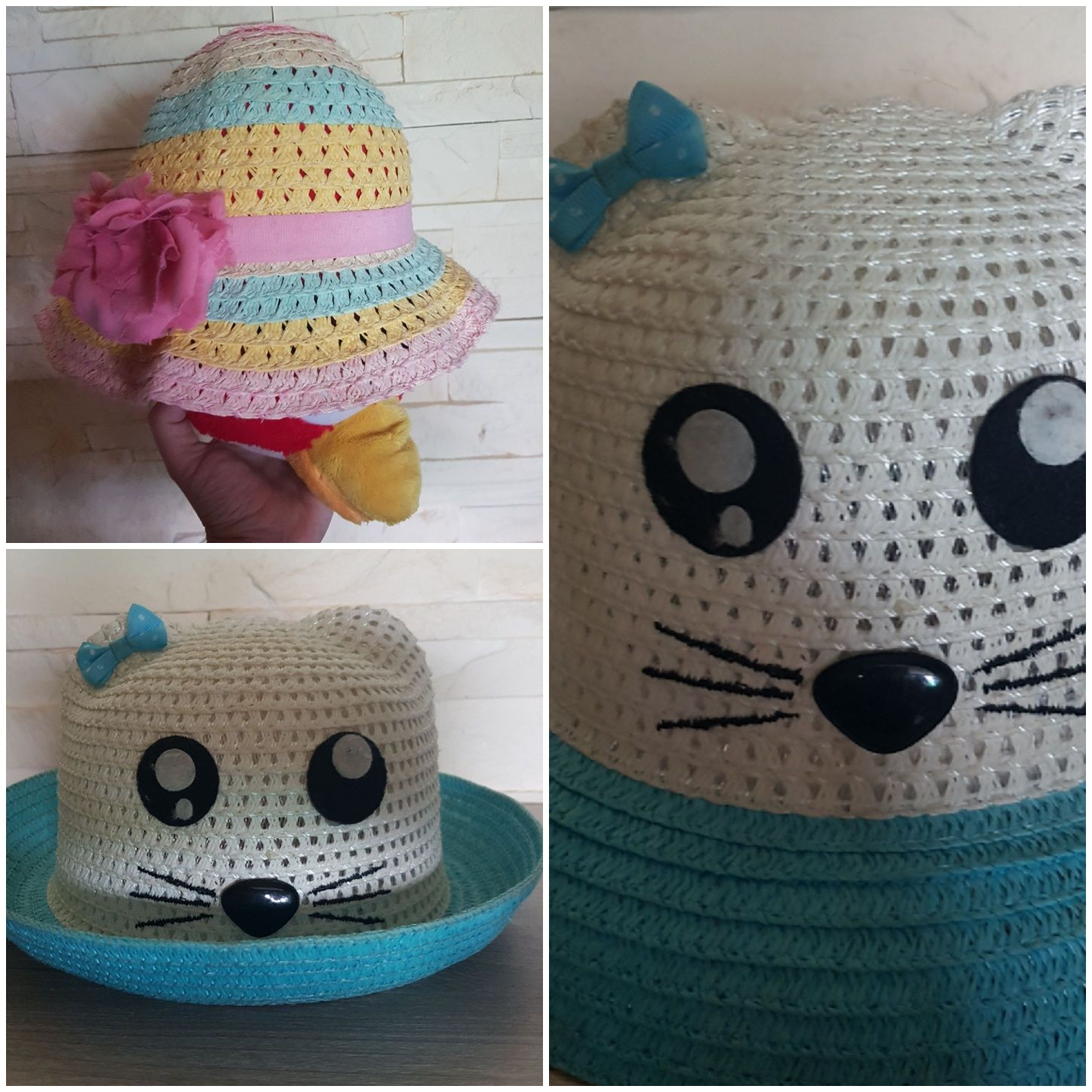 Kapelusik-kot kotek oraz kapelusz w kolorowe paski H&M 92-104