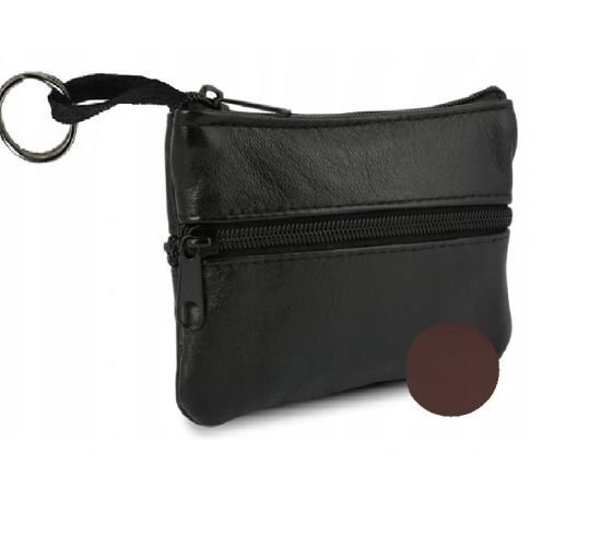 Skórzane etui saszetka na klucze monety kolor czarny