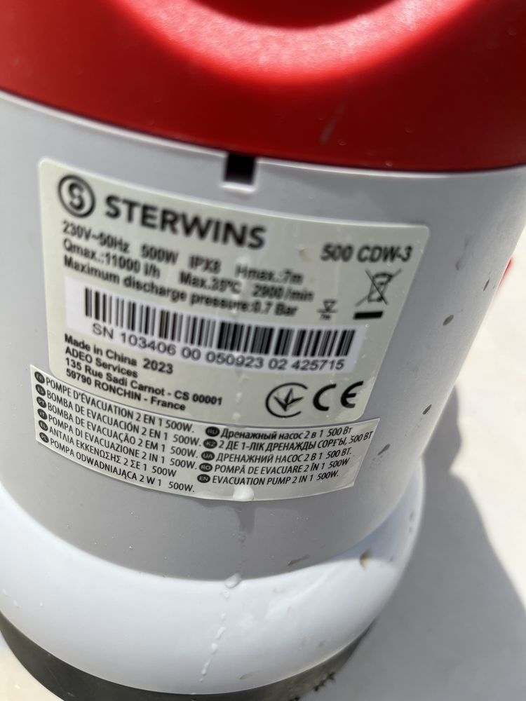 Pompa odwadniająca do wody czystej i brudnej Sterwins 11000l/h 500W