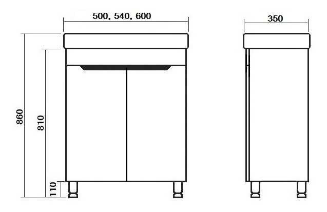 Тумба с раковиной, умывальником шириной 50, 55, 60 см. Мебель в ванную