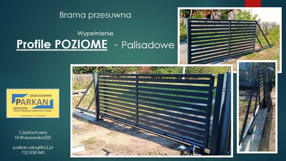 Brama przesuwna - profile poziome - palisada