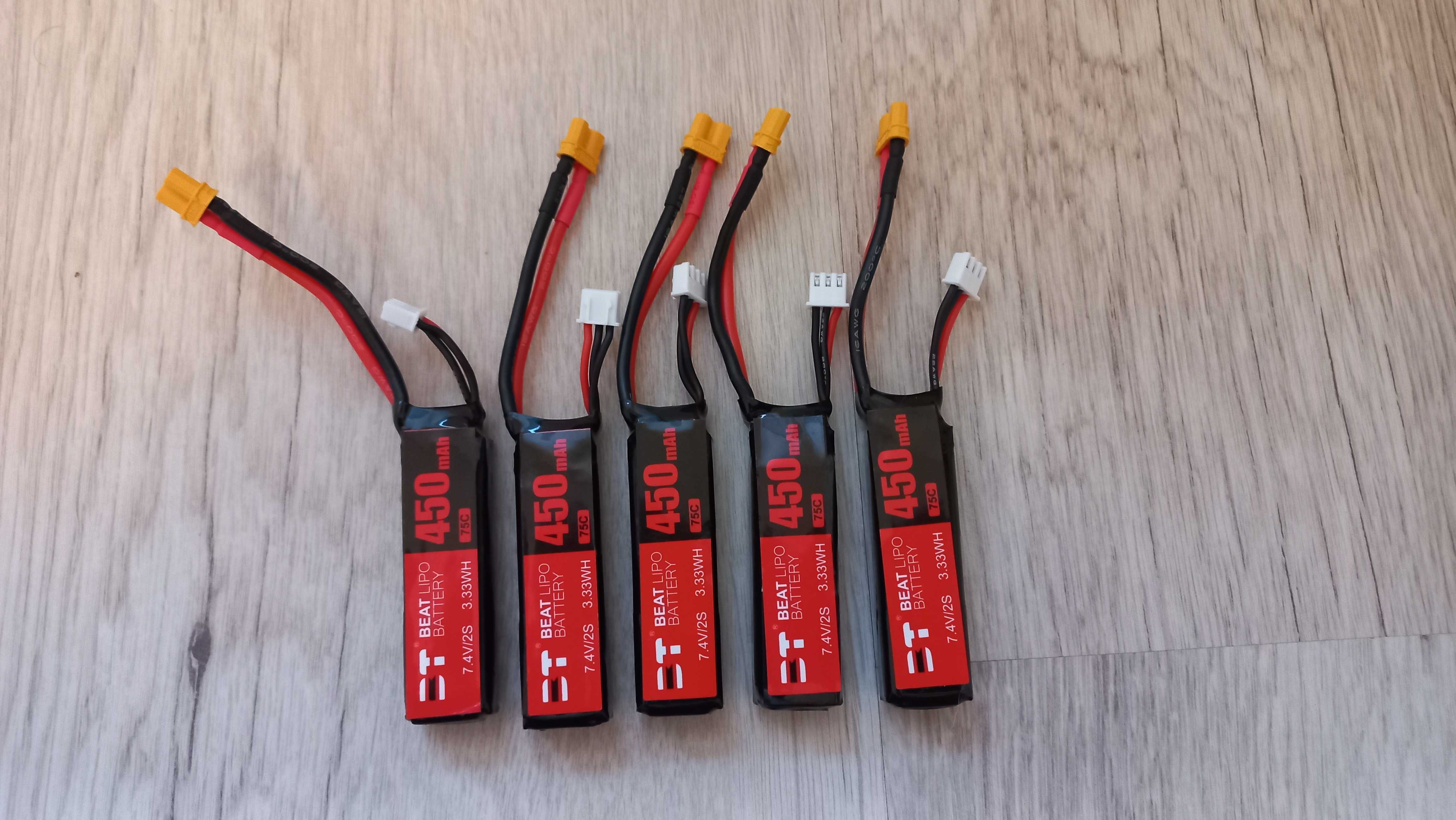 Bateria akumulator LiPo 2S 450 mAh 75C XT30  7,4V komplet 5 szt nowe