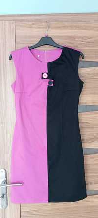 Sukienka dwukolorowa różowo-czarna