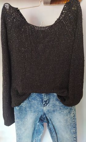 Ażurowy sweter ze srebrną nitką S/M