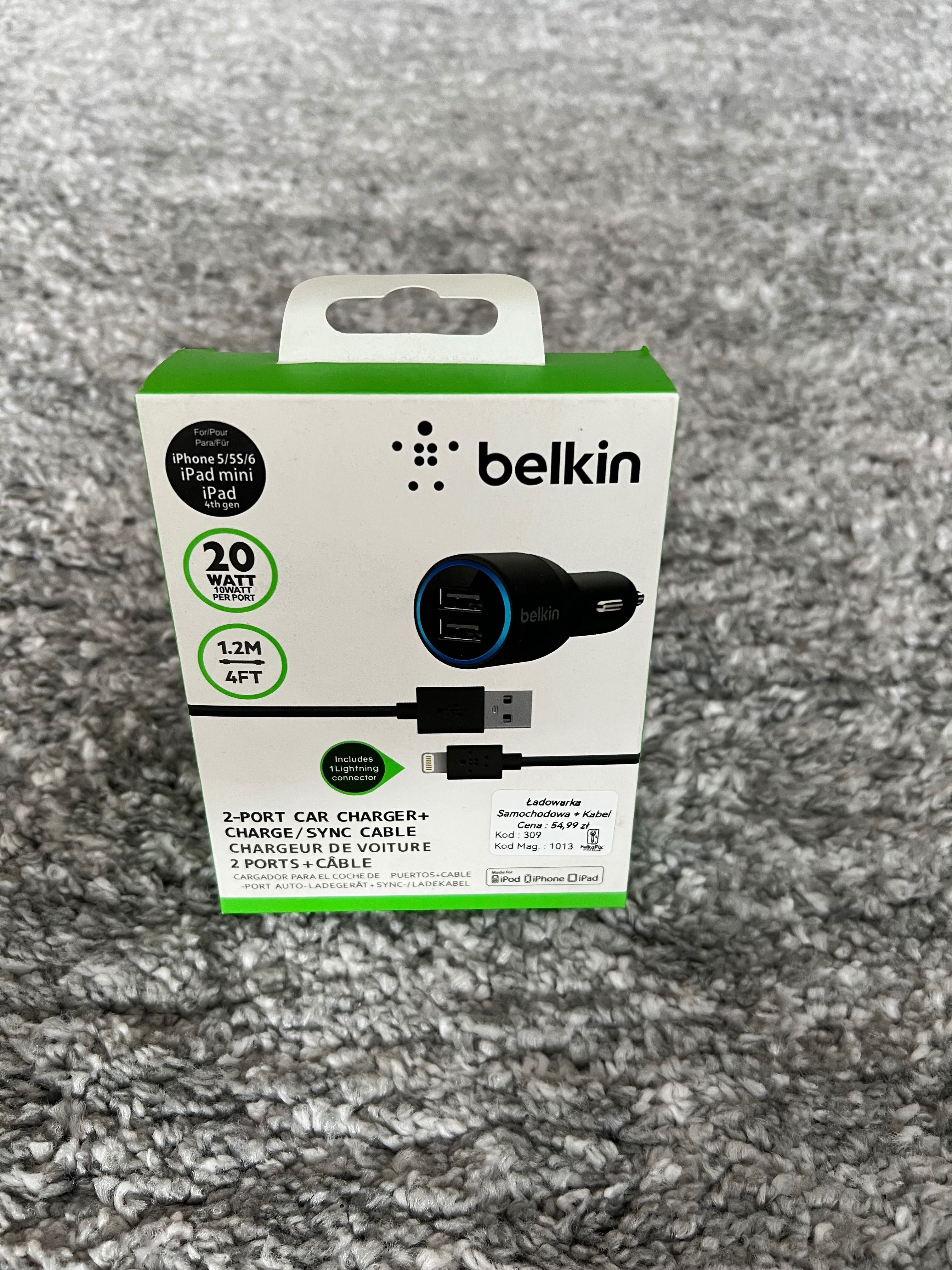 Ładowarka samochodowa belkin 20 W plus kabel Lightning