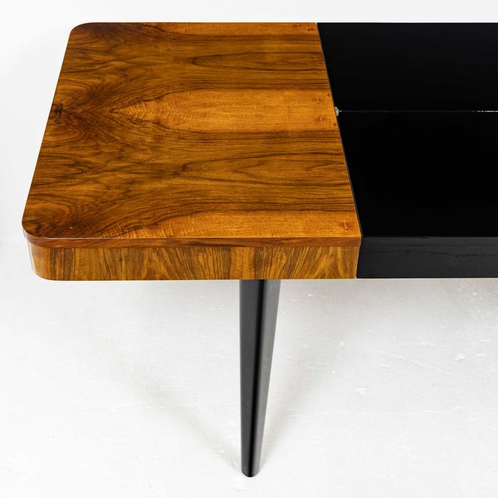 Rozkładany stół art deco projekt Halabala stary lata 50 orzech czarny