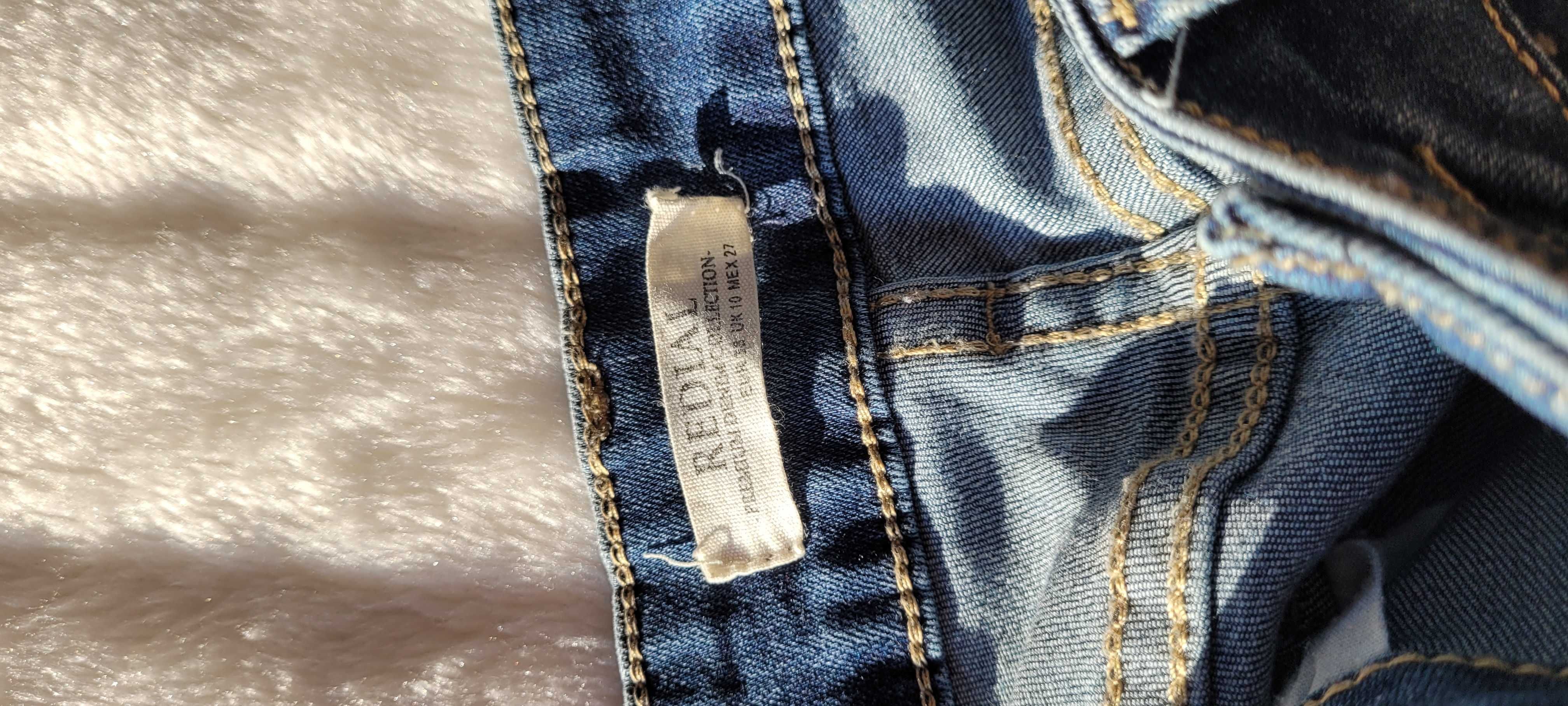 Niebieskie spodnie jeans perełki przetarcia Redial,roz38