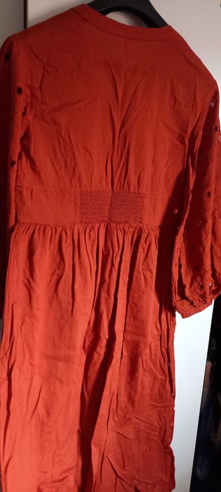 Vestido novo, comprido, bordado, cor de tijolo, M/38 - Tiffosi