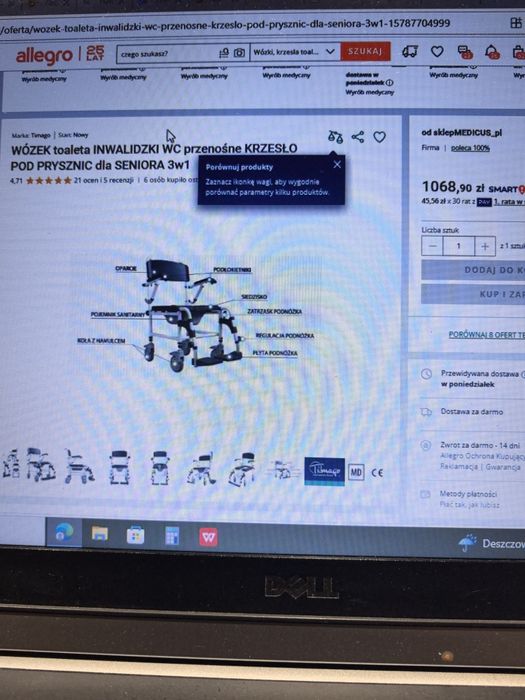 Wozek toaleta inwalidzki  Wc 3w1