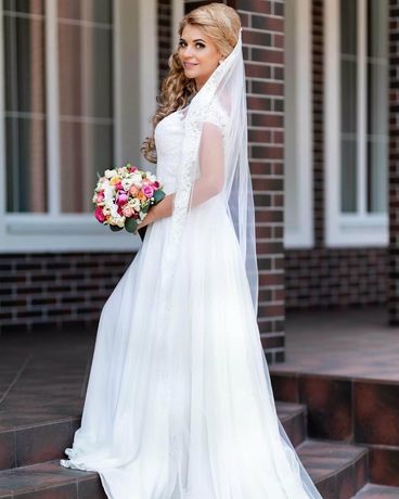 Свадебное платье, айвори, mary, дуэт, кружево, в пол, 44 размер
