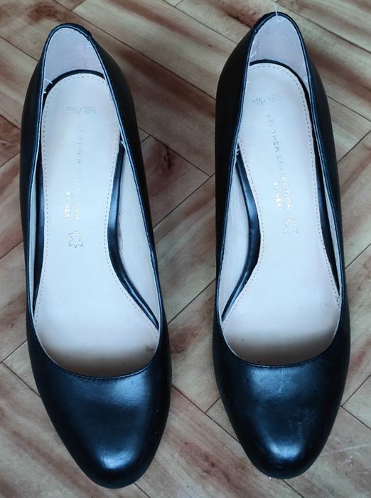 Czarne czółenka szpilki NEXT skóra naturalna r.38,5