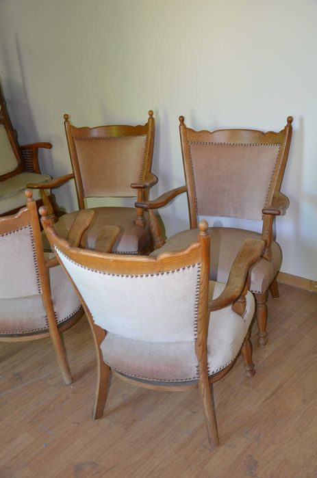 Fotele Drewniane Fotele Ażurowe Retro, Stylowe Fotele na Sprężynach
