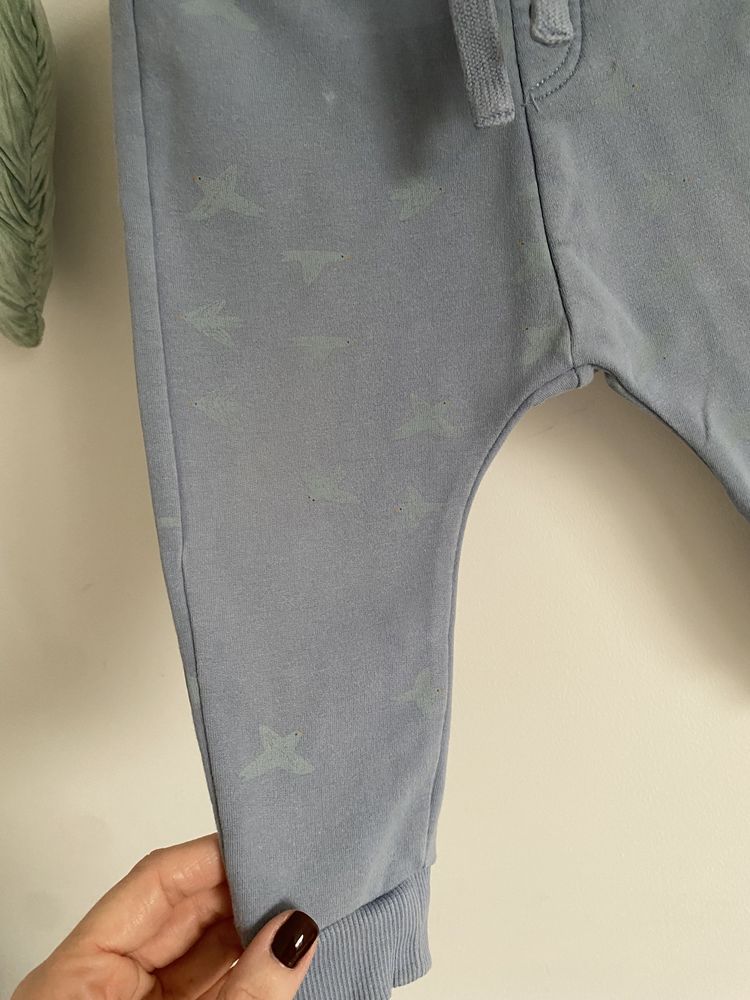 Spodnie dresowe lindex ptaszki 74 niebieskie