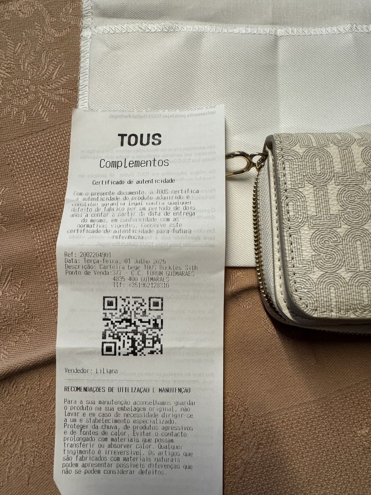 Carteira Tous com certificado de autenticidade