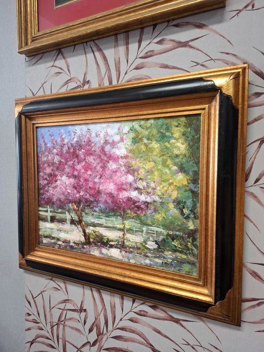 Pintura Original de F. Alvito - Paisagem com Árvores em Flor.