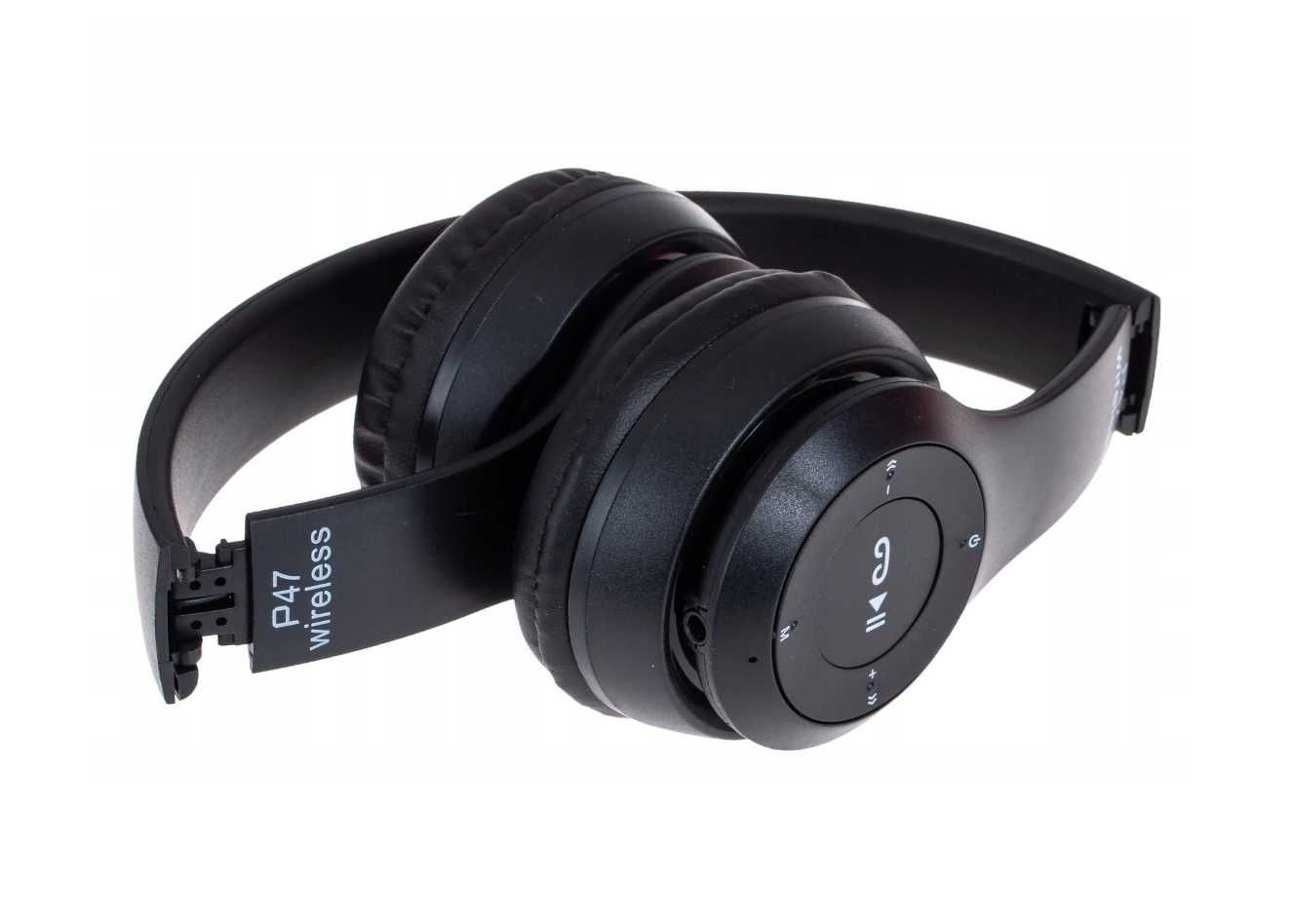 SŁUCHAWKI BEZPRZEWODOWE nauszne bluetooth P47 MP3 czarne
