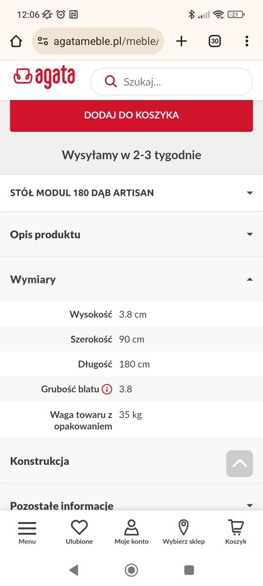 Blat stołu 180x90