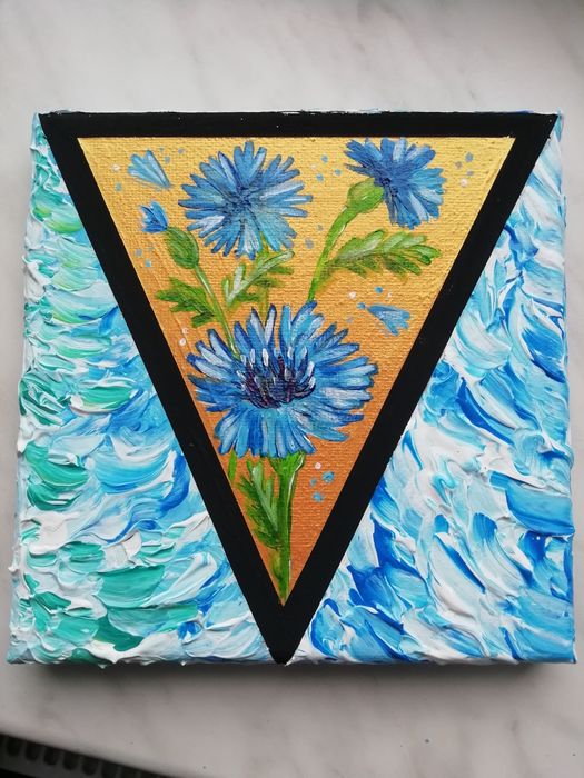 Seria 3 obrazy akrylowe 15x15cm kwiaty łąka