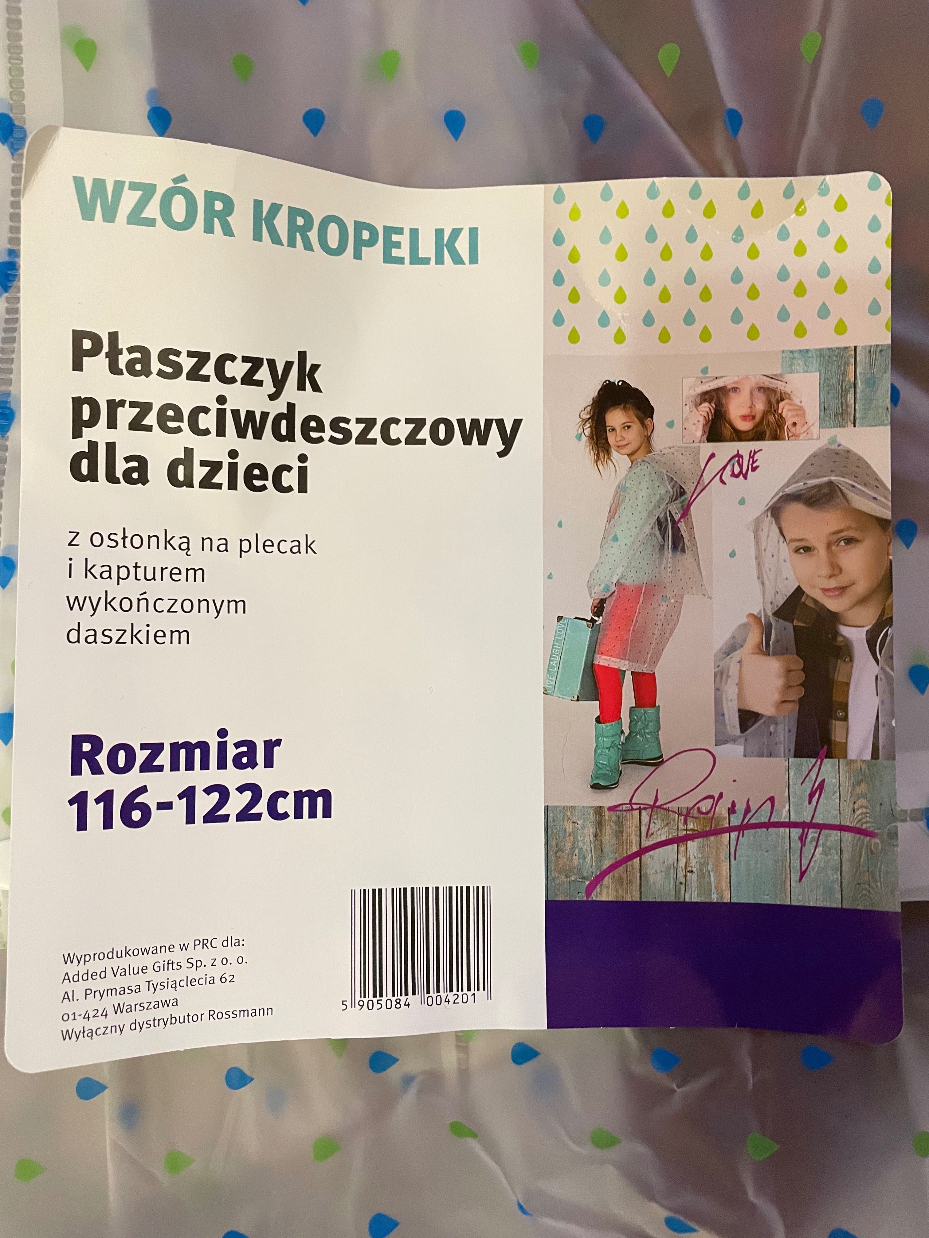 Płaszczyk przeciwdeszczowy dla dzieci 116-122