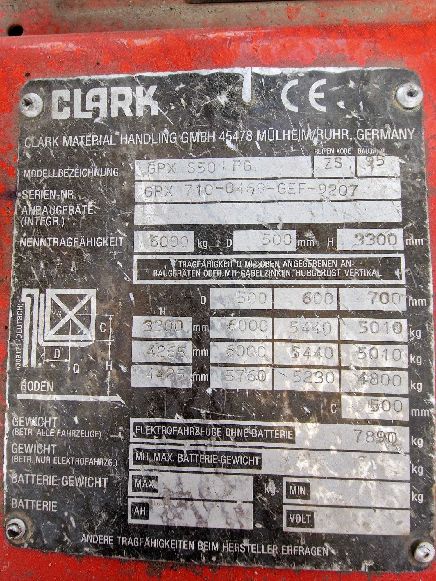 Wózek widłowy Clark GPX S50 LPG bliźniak 6t Doinwestowany