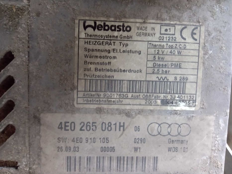 Webasto Ogrzewanie Postojowe Dogrzewacz Audi A8 D3 Lift 4.0 TDI itp.