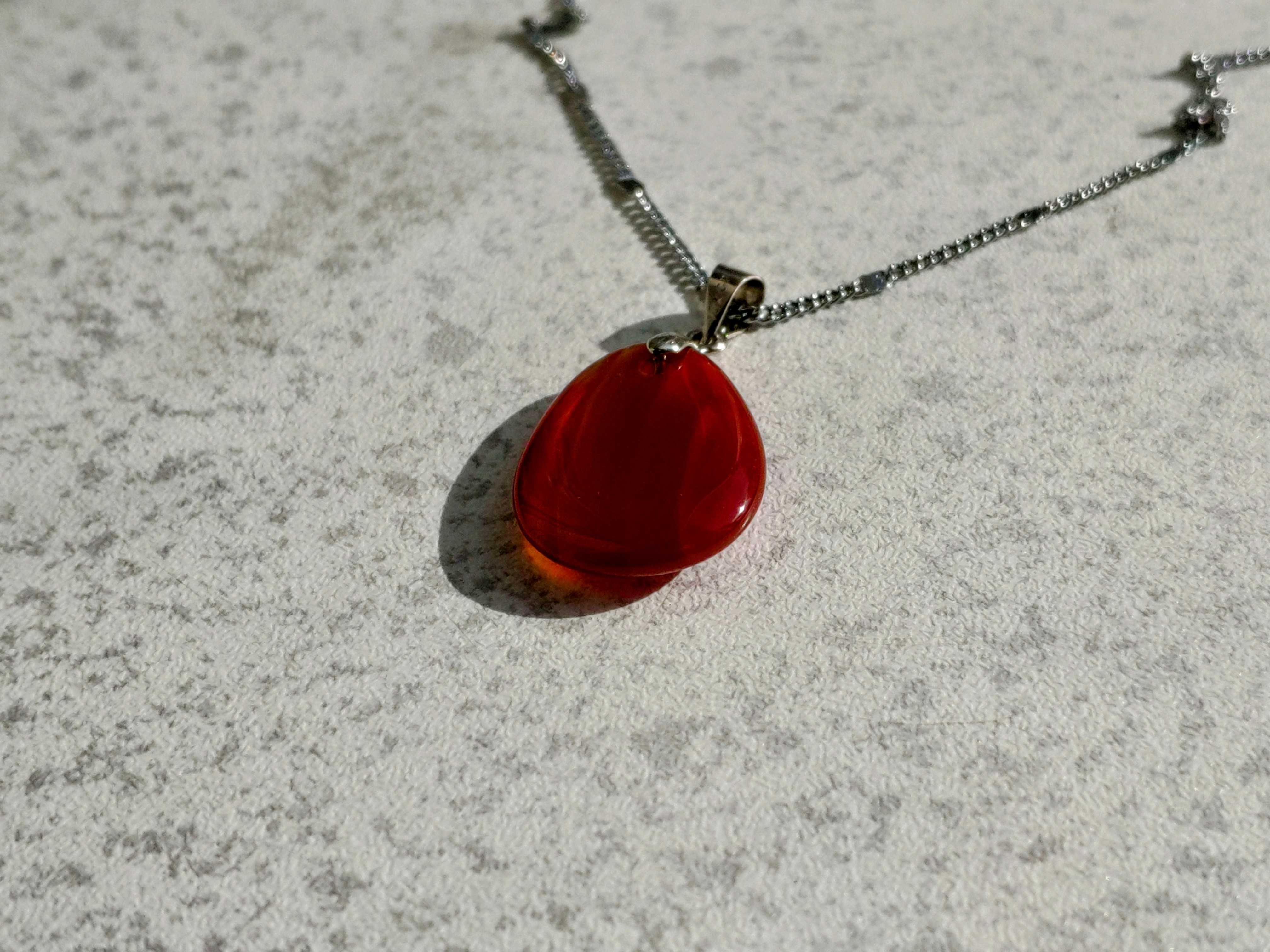Кулон красный агат на цепочке серебро 925 пробы "Red Agate"