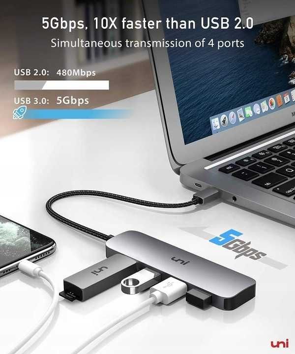 uni Hub USB C 5 Gbps, aluminiowa obudowa 4-portowy USB A 3.0 [2198]