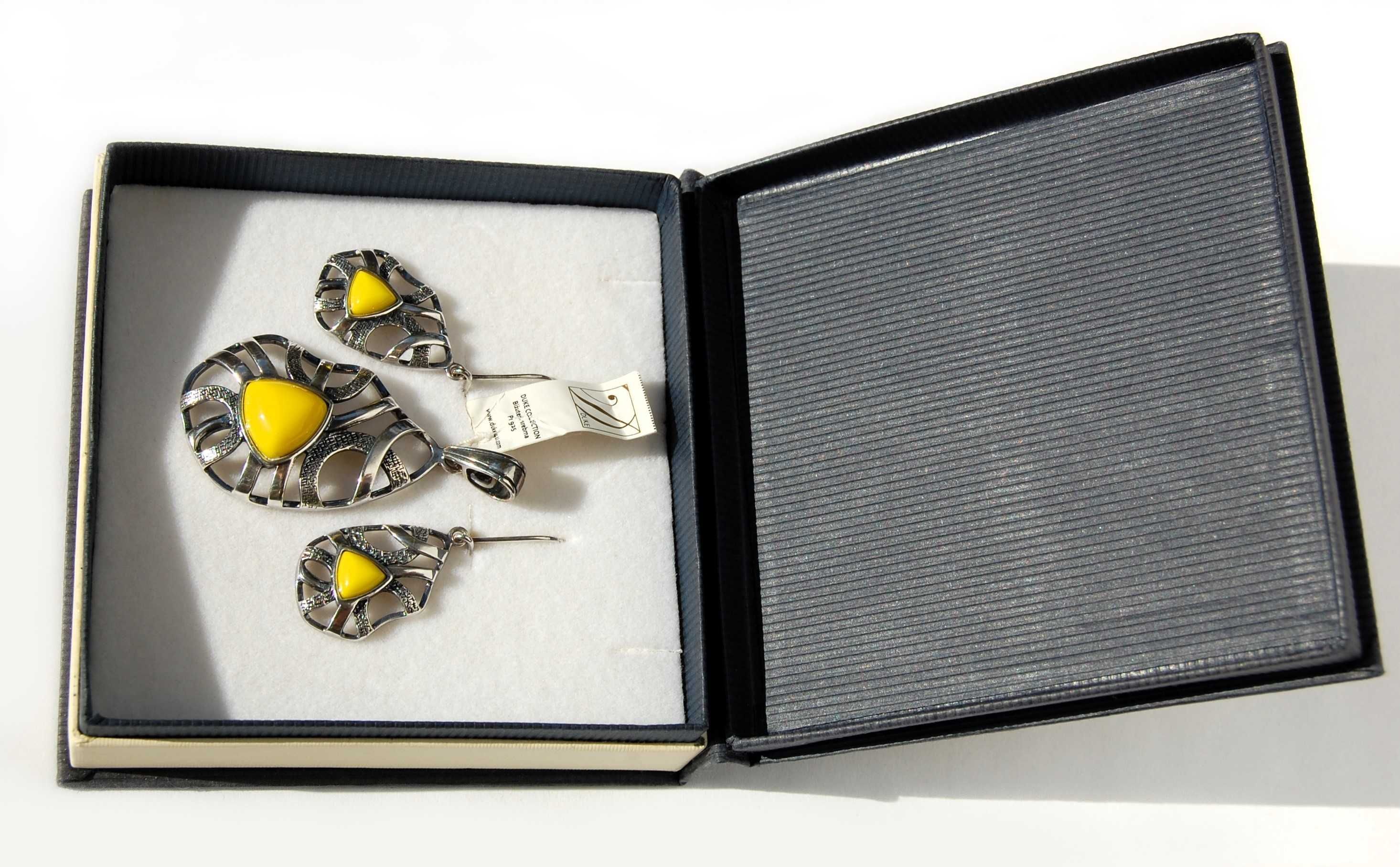 Komplet kolczyki i wisior, Duke Collection, srebro 925, żółty kamień