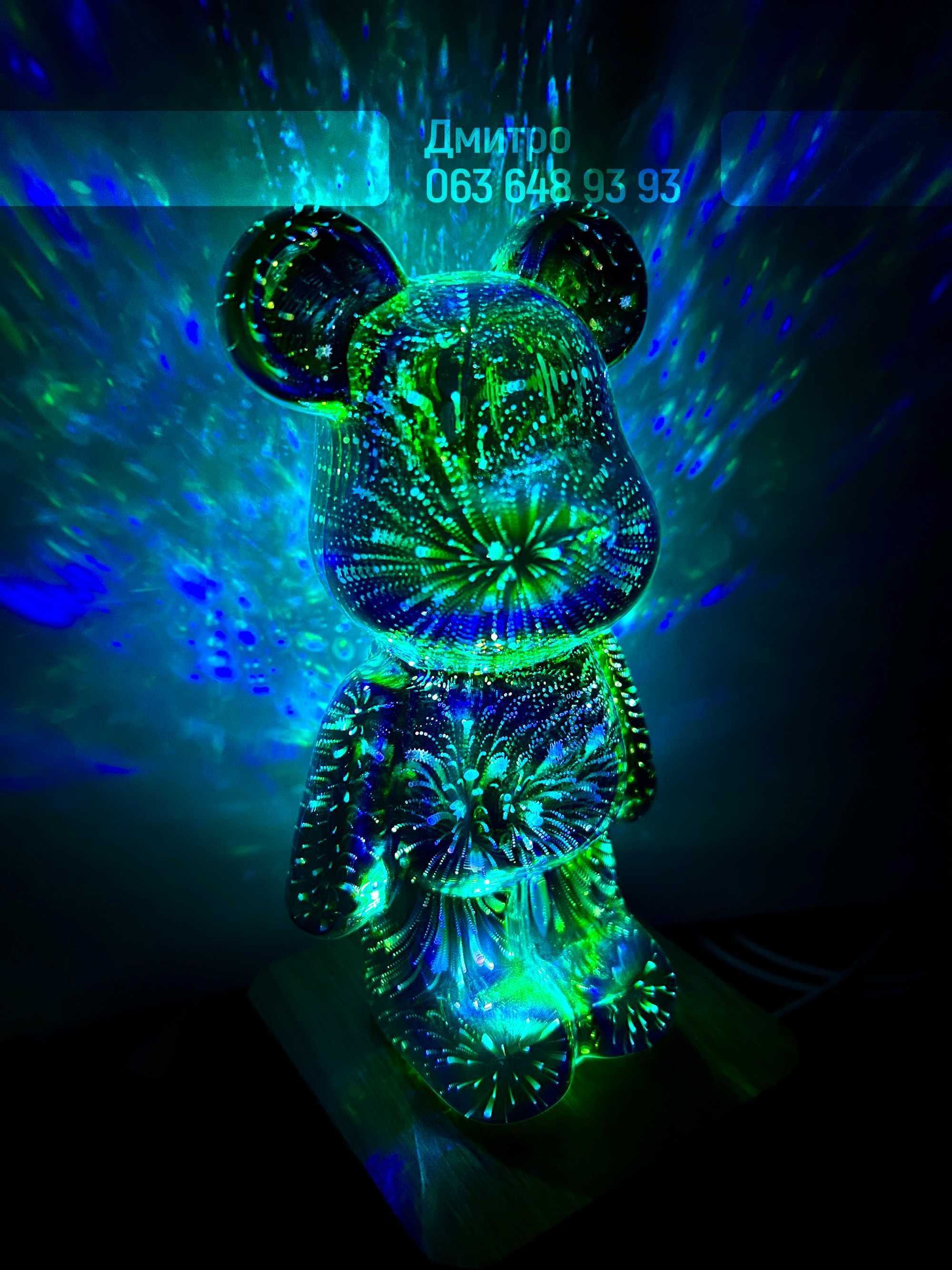 Мишка 7 led цветов ночник Фейерверк, 3D 3Д  Bearbrick Ведмідь Медведь