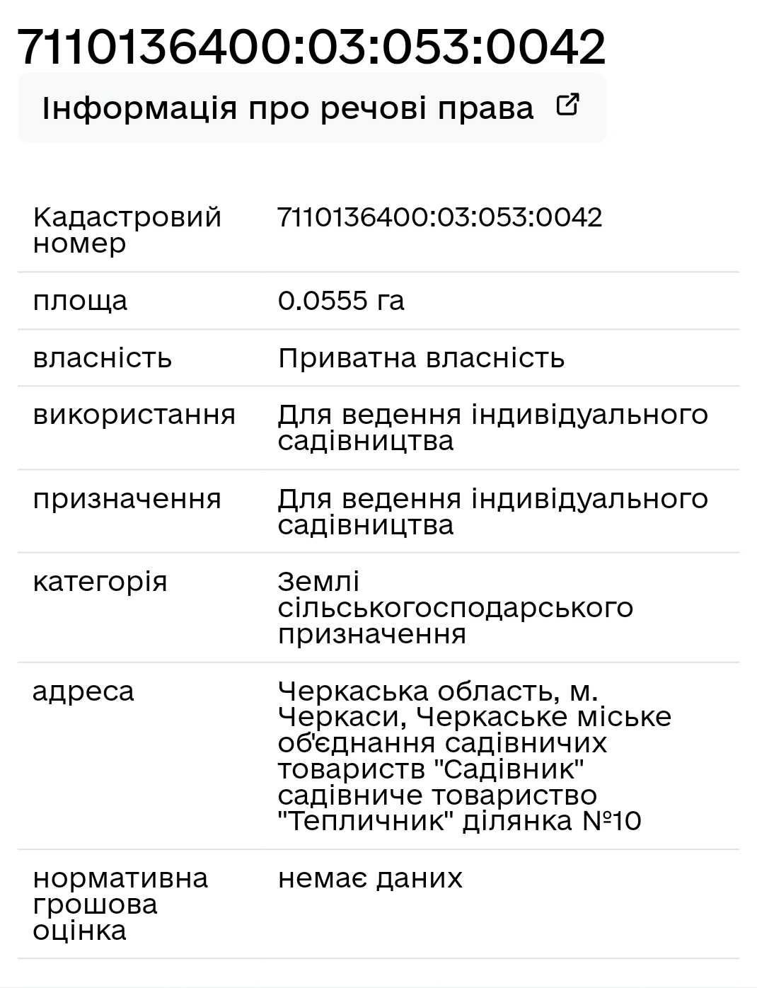 Земельна ділянка в товаристві "Садівник"