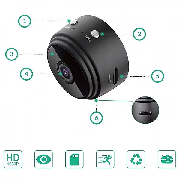 A9 Mini WiFi Hd 1080p Wireless Ip Camera(Black)
