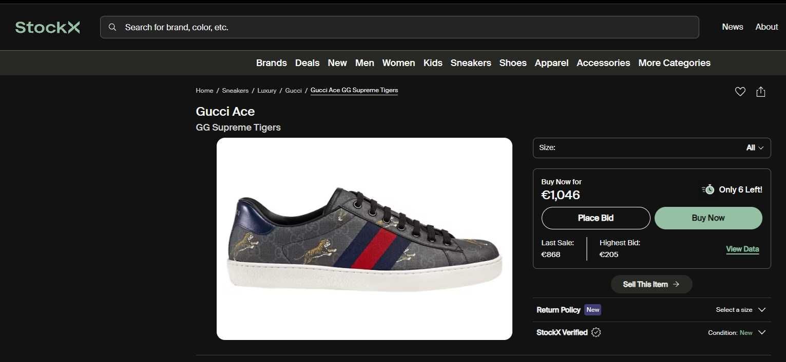 sapato gucci ace gg supreme tiggers [$1000+]