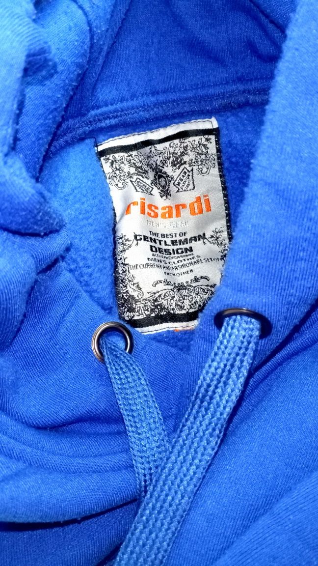 Bluza męska z kapturem niebieska kieszenie typu kangurek ocieplana M