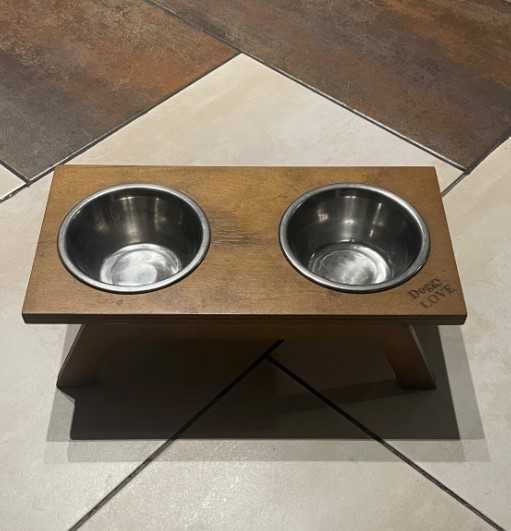 Миска для собак/кошек на деревянной подставке двойная