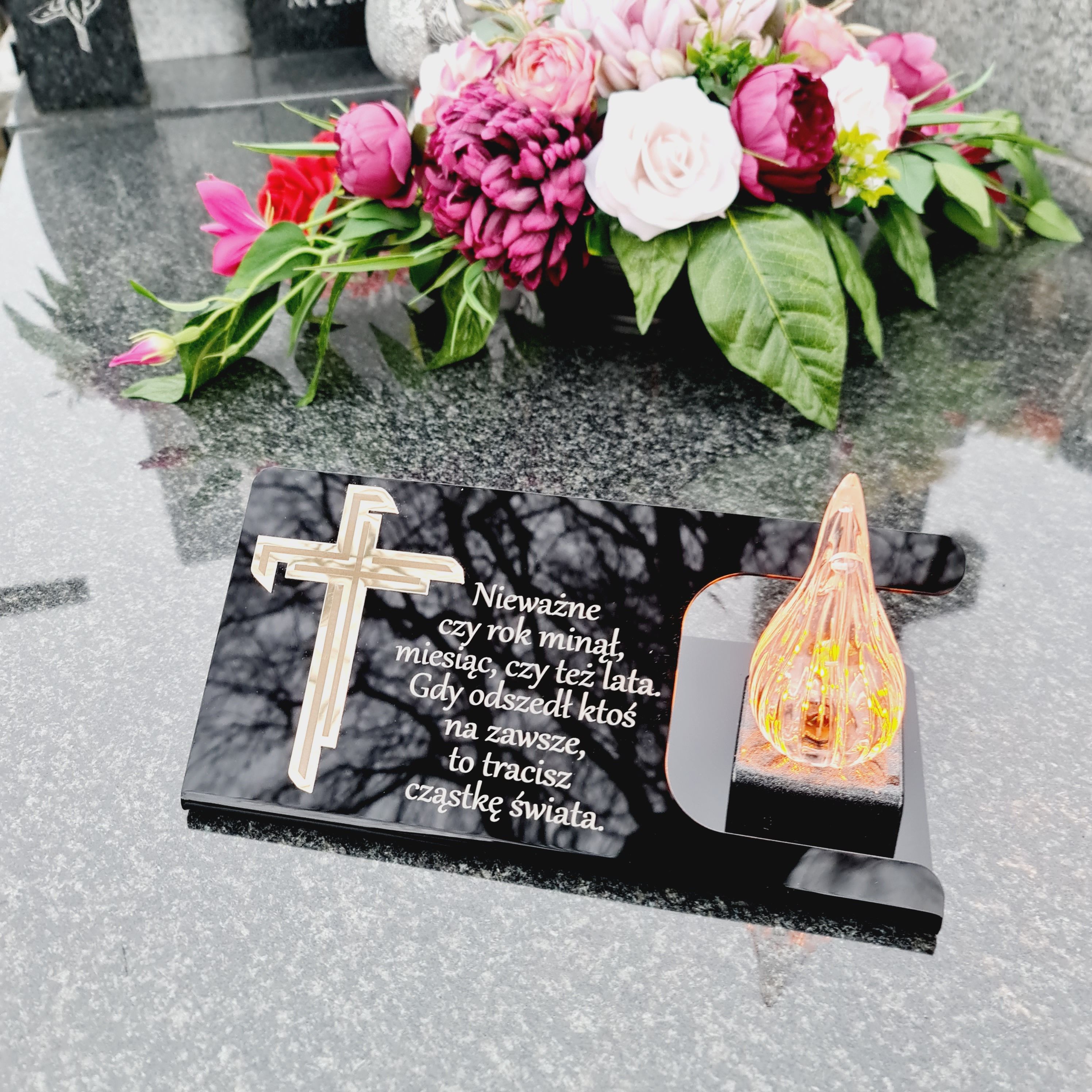 DEKORACJA na grób ZNICZ podstawka na cmentarz LAMPKA LED