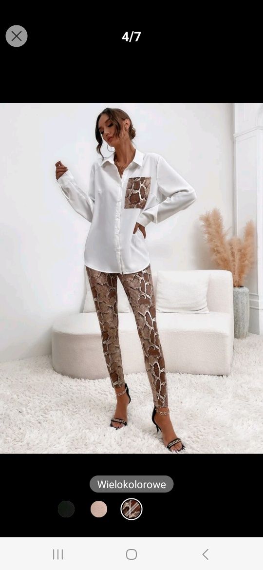 Nowy komplet damski elegancki do biura koszula legginsy spodnie 36