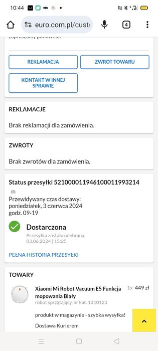 robot sprzątający odkurzacz na gwarancji 07.2026
