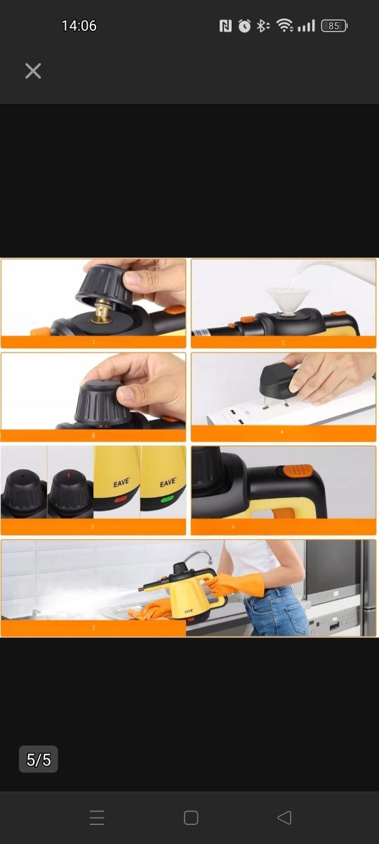Odkurzacz Parowy Ręczny EAVE SC20 - 10w1, 1200 W, 450 ml do Domu, Samo
