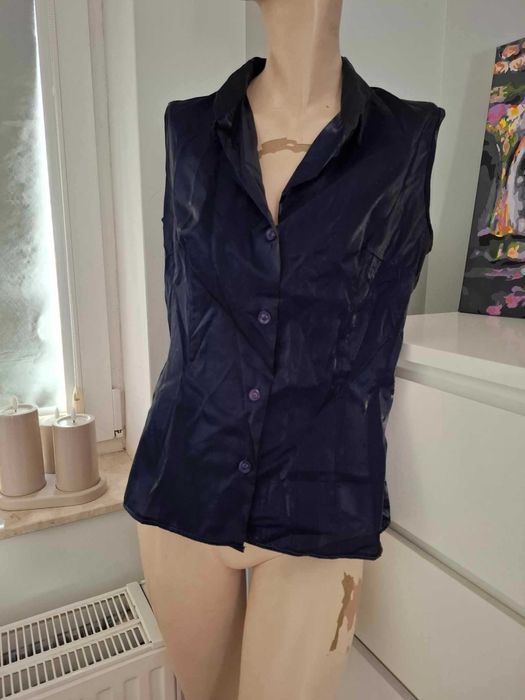 M 38 niebieska granatowa koszula zapinana na guziki rozpinana vintage