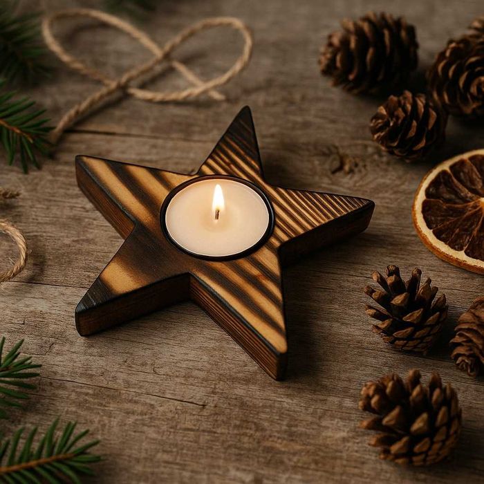 świecznik drewniany gwiazda gwiazdka ręcznie robiony wyjątkowy urok