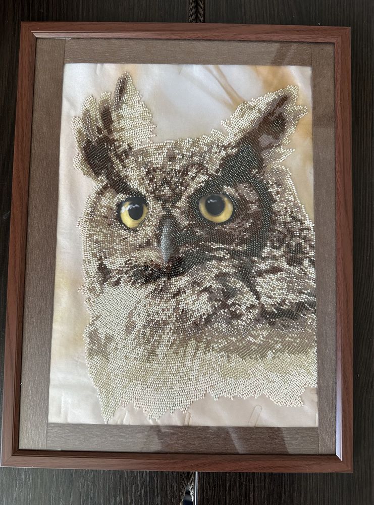 Картина вишита бісером філін сова у рамці