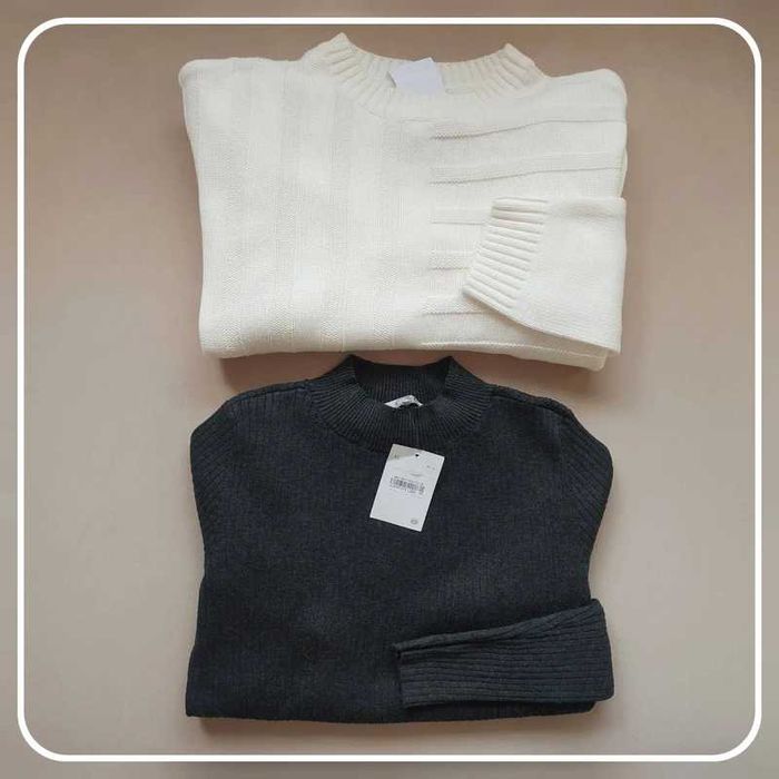 Sweter grafitowy szary + sweter kremowy + legginsy L