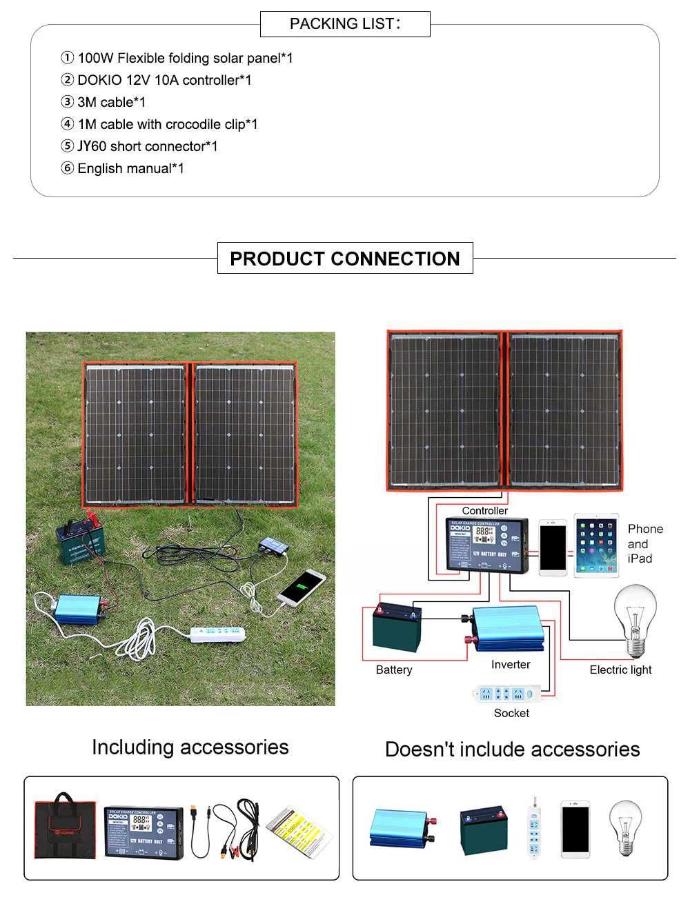 Dokio 100w складная портативная солнечная панель