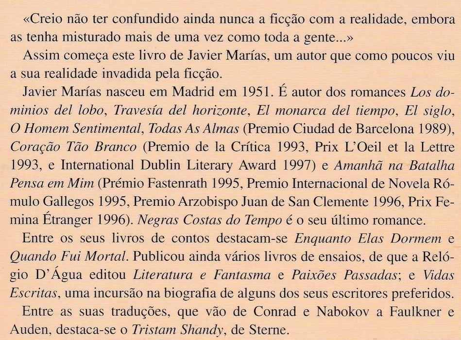 Livro Negras Costas do Tempo de Javier Marías [Portes Grátis]