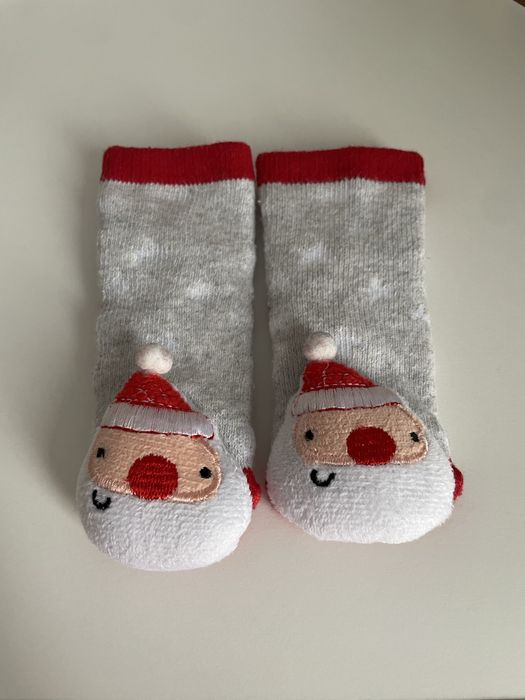 Skarpetki szare z mikołajem świąteczne chłopięce niemowlęce 15-18