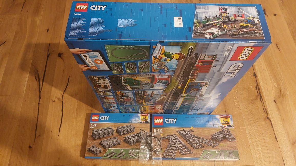 4w1 XXL lego city pociąg 60198+tory60205+zwrotnice 60238+lampki 88005