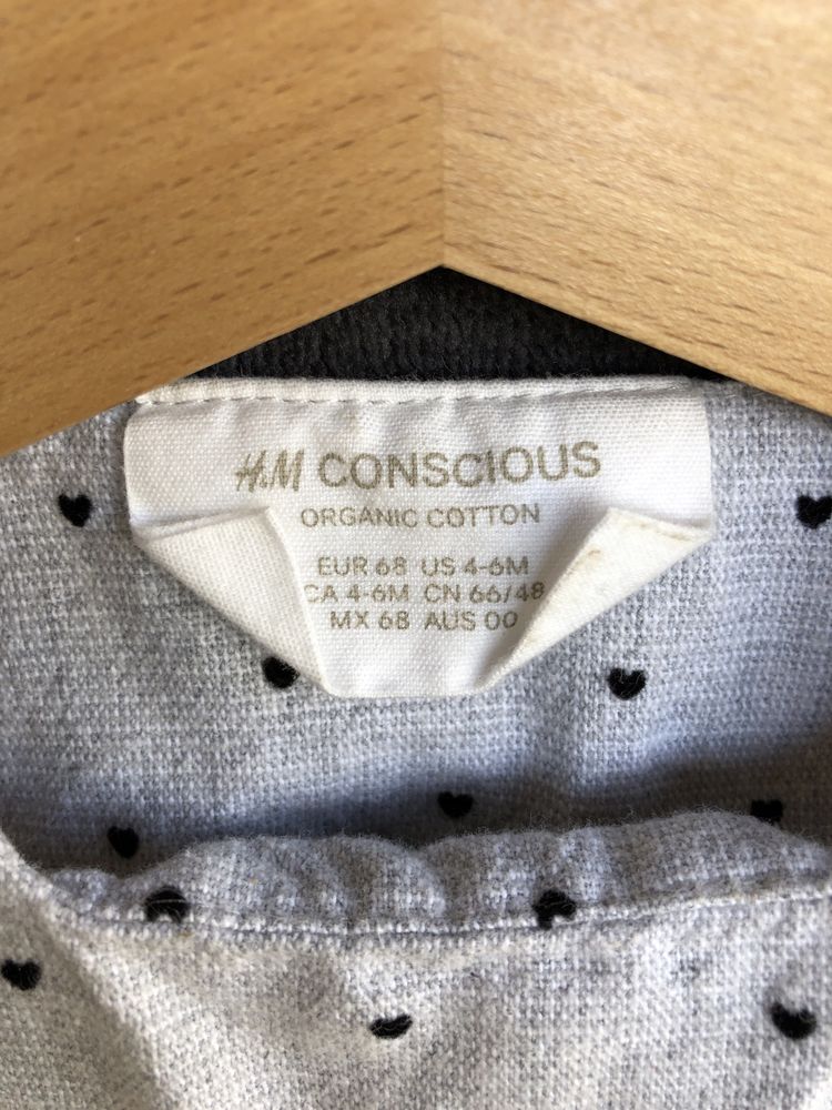 Szara sukienka H&M Conscious - rozm. 68 - czarne serduszka