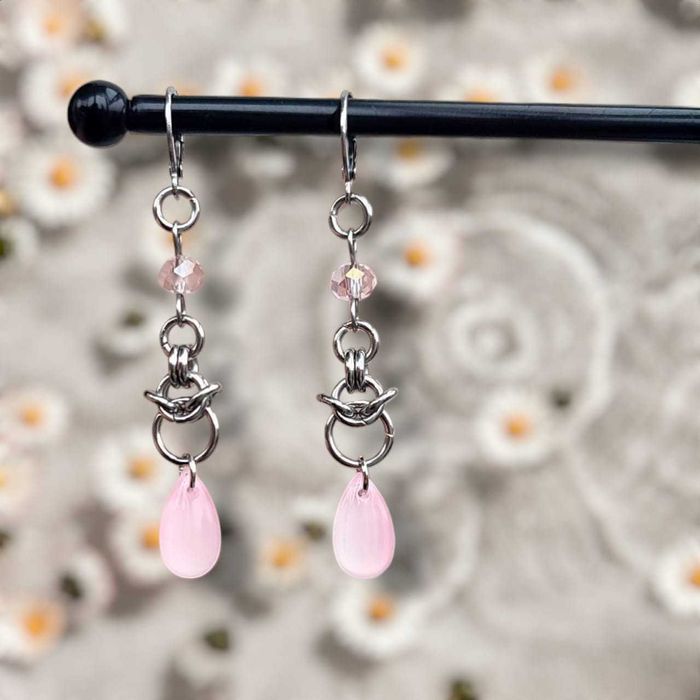 Kolczyki Stal Chirurgincza 304 Szklane koraliki chainmail chainmaille